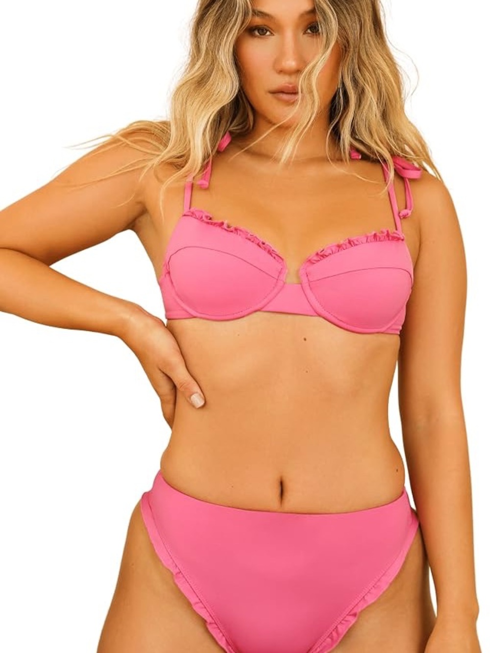 NWT‎ Dippin Daisy’s Lucia hot pink ruffle underwire bikini top size small